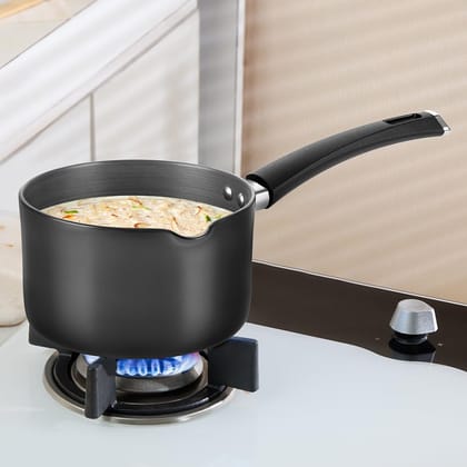 Borosil 1.5 L (14 cm) Hard Anodized Spout Sauce Pan | Aluminium Grade 3003 | Glossy Exterior & Matt Interior