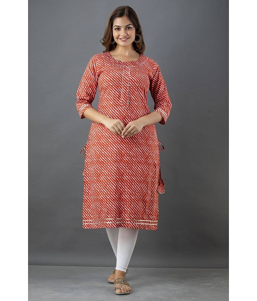 Lee Moda - Orange Cotton Women's Straight Kurti ( Pack of 1 )