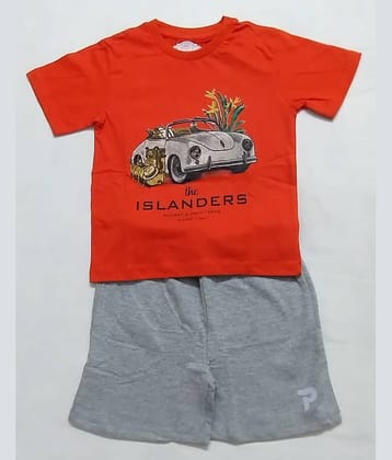 Cherry Tree Pack of 1 Boys Cotton Blend T-Shirt & Shorts Set ( Orange )