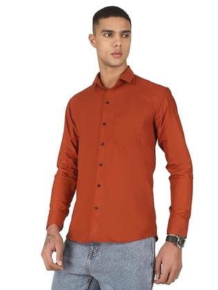 Men's Solid Rust Orange Full Sleeve Formal Cotton Shirt