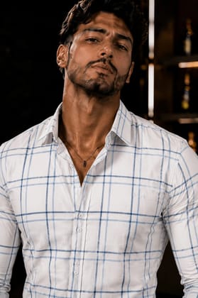 Men's Premium White Windowpane Check Formal Shirt