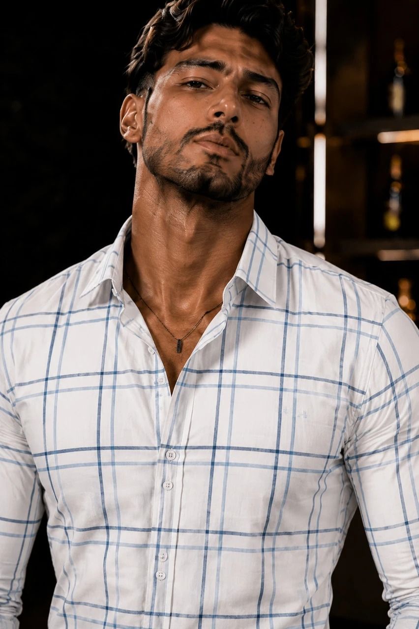 Men's Premium White Windowpane Check Formal Shirt