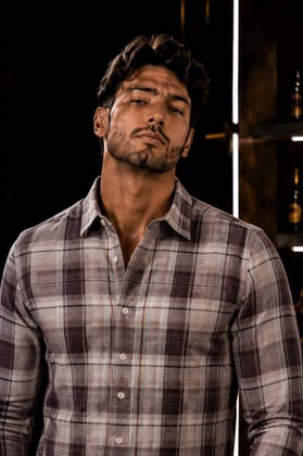Men's Premium Purple & Beige Plaid Formal Shirt Men's Premium Purple & Beige Plaid Formal Shirt