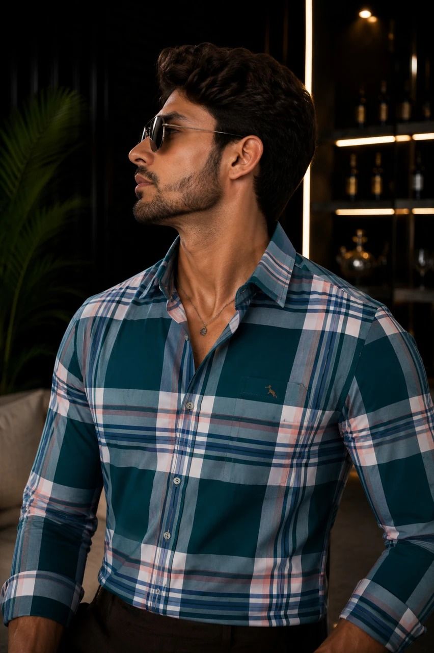 Men's Premium Blue & Brown Check Formal Shirt