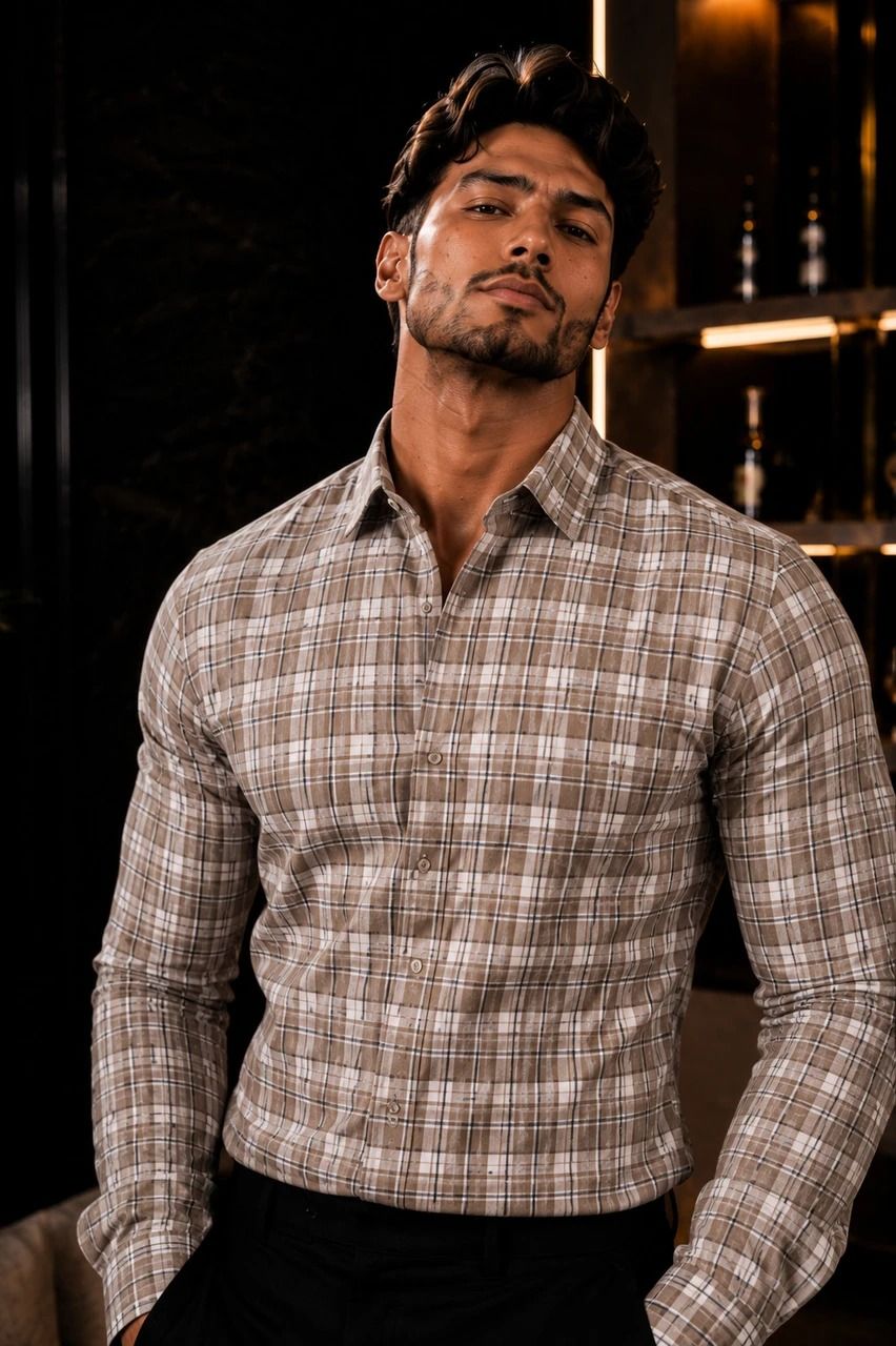 Men's Premium Beige brown Check Formal Shirt