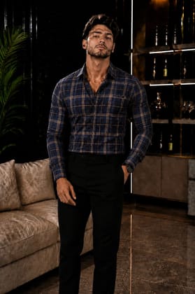 Enrich Fashion Factory Men's Navy Blue Checkered Casual Shirt Enrich Fashion Factory Men's Navy Blue Checkered Casual Shirt