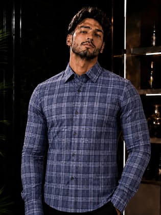 Enrich Fashion Factory Men's Blue & Beige Checkered Casual Shirt Enrich Fashion Factory Men's Blue & Beige Checkered Casual Shirt