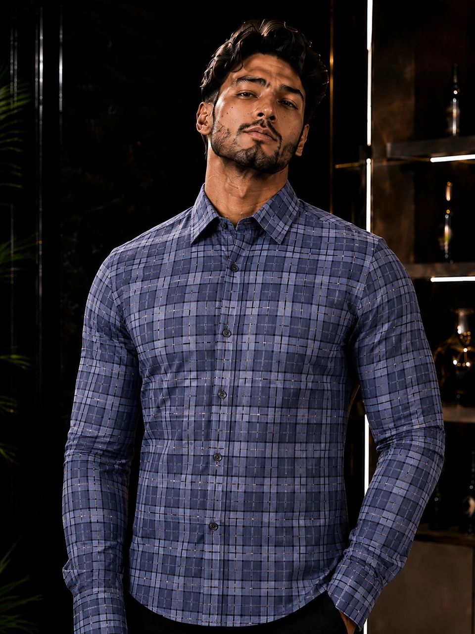 Enrich Fashion Factory Men's Blue & Beige Checkered Casual Shirt