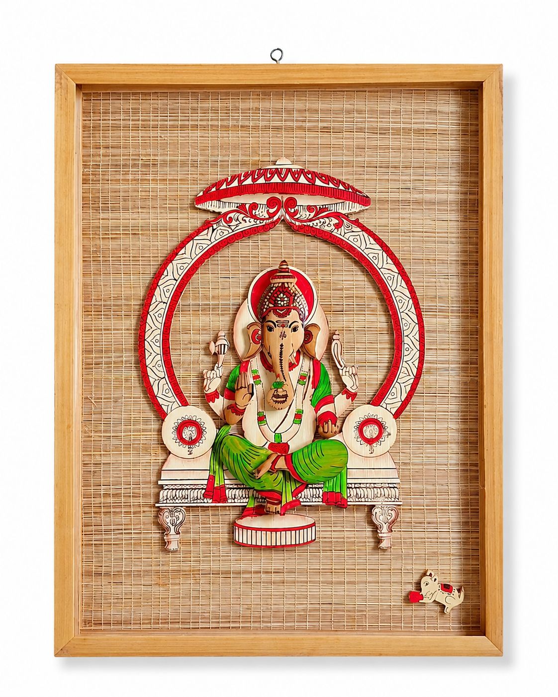 Handmade Wooden Ganesha Wall Art Frame (Natural Finish)