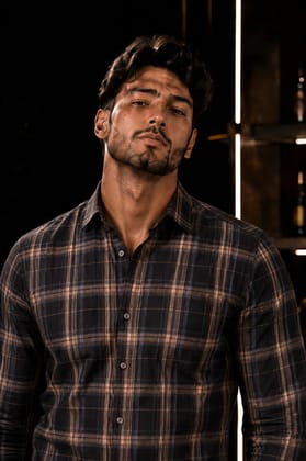 Enrich Fashion Factory Men's Black & Brown Checkered Casual Shirt Enrich Fashion Factory Men's Black & Brown Checkered Casual Shirt