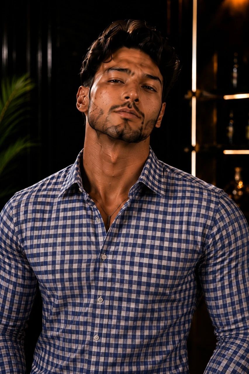 Enrich Fashion Factory Men's Navy Blue & White Gingham Check Casual Shirt