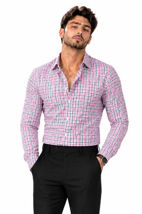 Enrich Fashion Factory Men's Pink & Navy Micro Check Casual Shirt
