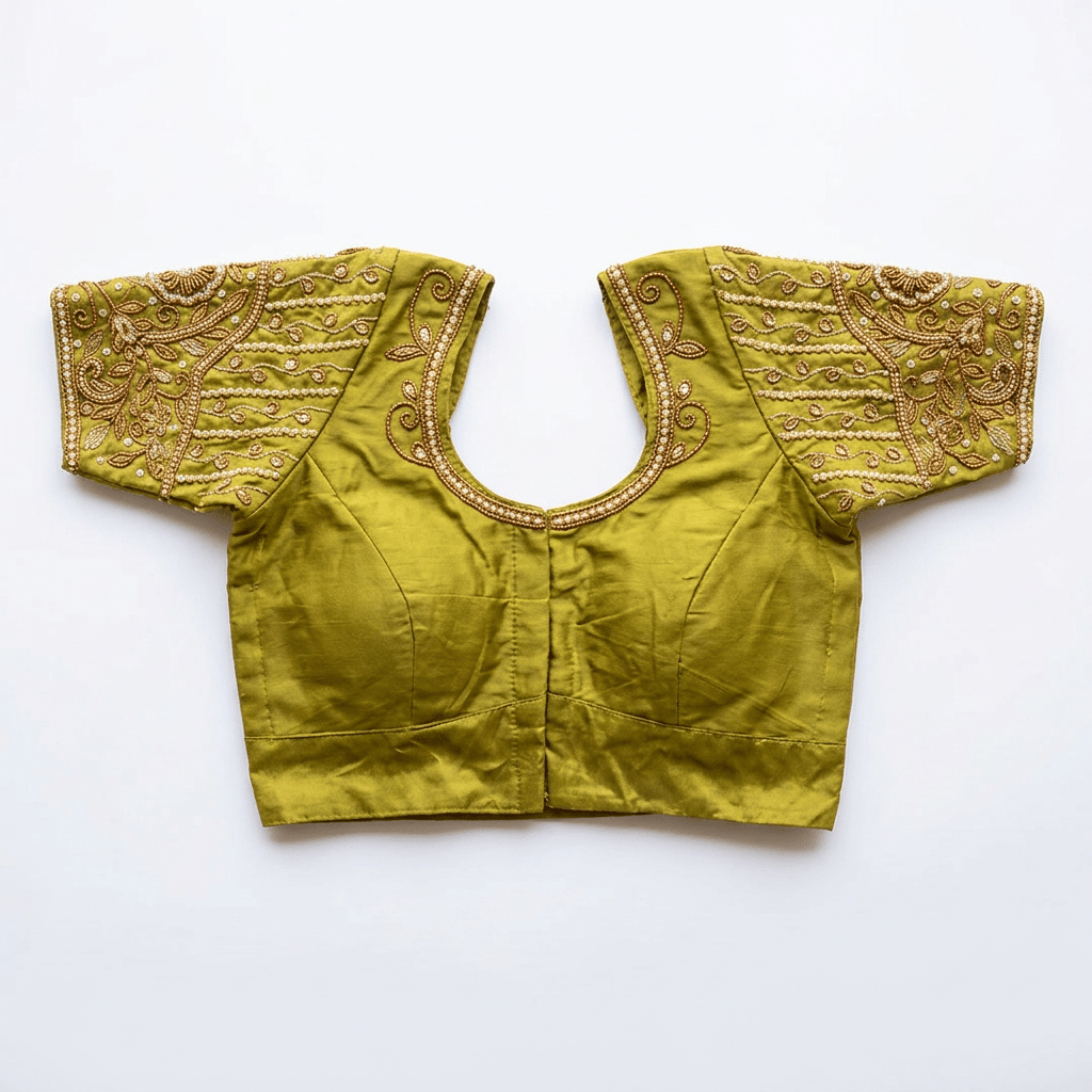 Women's Embroidered Olive Green Blouse Piece