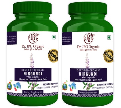 Dr. JPG Organic Herbals  Nirgundi Capsules For Joint Pain & Back Pain 60 Veg. Capsules | INDIA ORGANIC Certified (Pack Of 2)