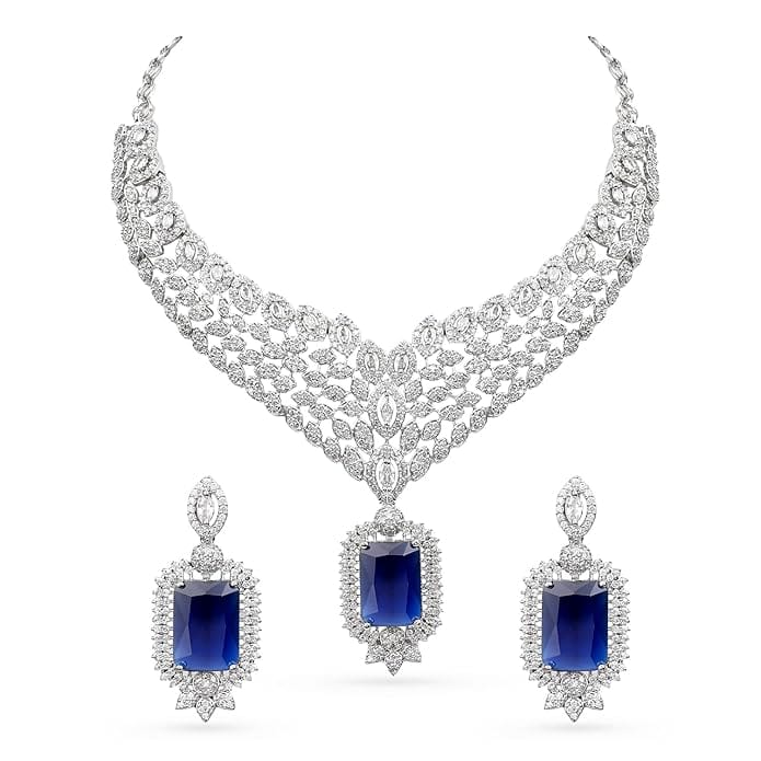 Rubans Necklace Set American Diamond Zirconia Studded Trendy Stylish Jewellery Gift for Women & Girls