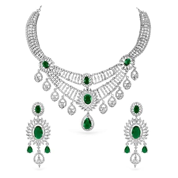 Necklace Set by Rubans American Diamond Zirconia Studded Trendy Stylish Jewellery Gift for Women & Girls