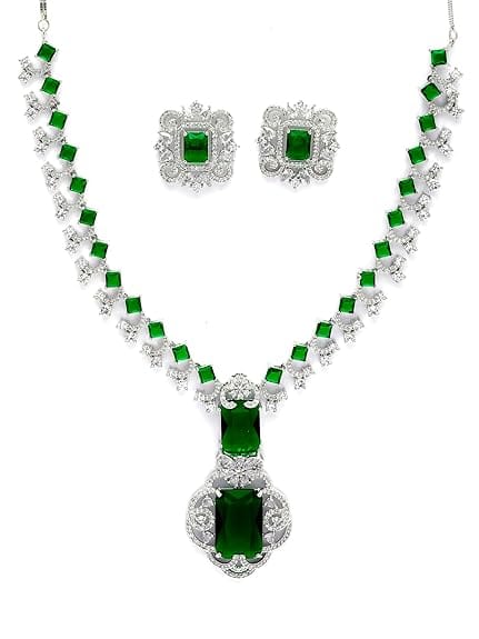 Karatcart Elegant Silver Plated Blue American Diamond Necklace Set for Women