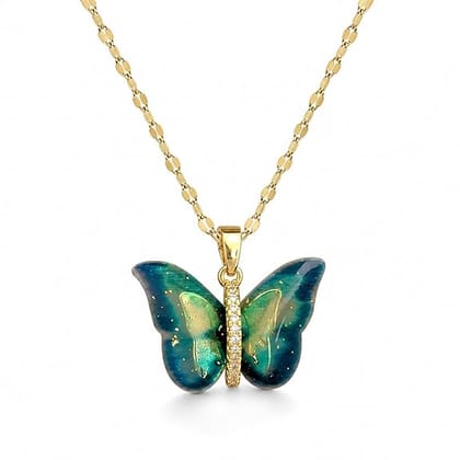 MEENAZ Butterfly Pendant Necklace for Women & Girls Stylish Golden Necklace