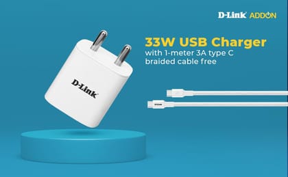 D-Link 33W Dual Port Fast Charger Type-C & Usb-A For All Mobiles Phones,Tablets,Power Banks,Smart Watches,Earbuds. Bis Certified,Compact Size & Easy To Carry. Free Type C To Type C 3A(60W) Cable-White