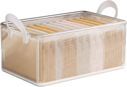 Storage Organizer Boxes with Lids for Wardrobe | Foldable Clothes Storage Box with Handle Closet Organizer for Sarees,Jeans,T-Shirts,Towels Fabric Storage Bins for Home,Bedroom