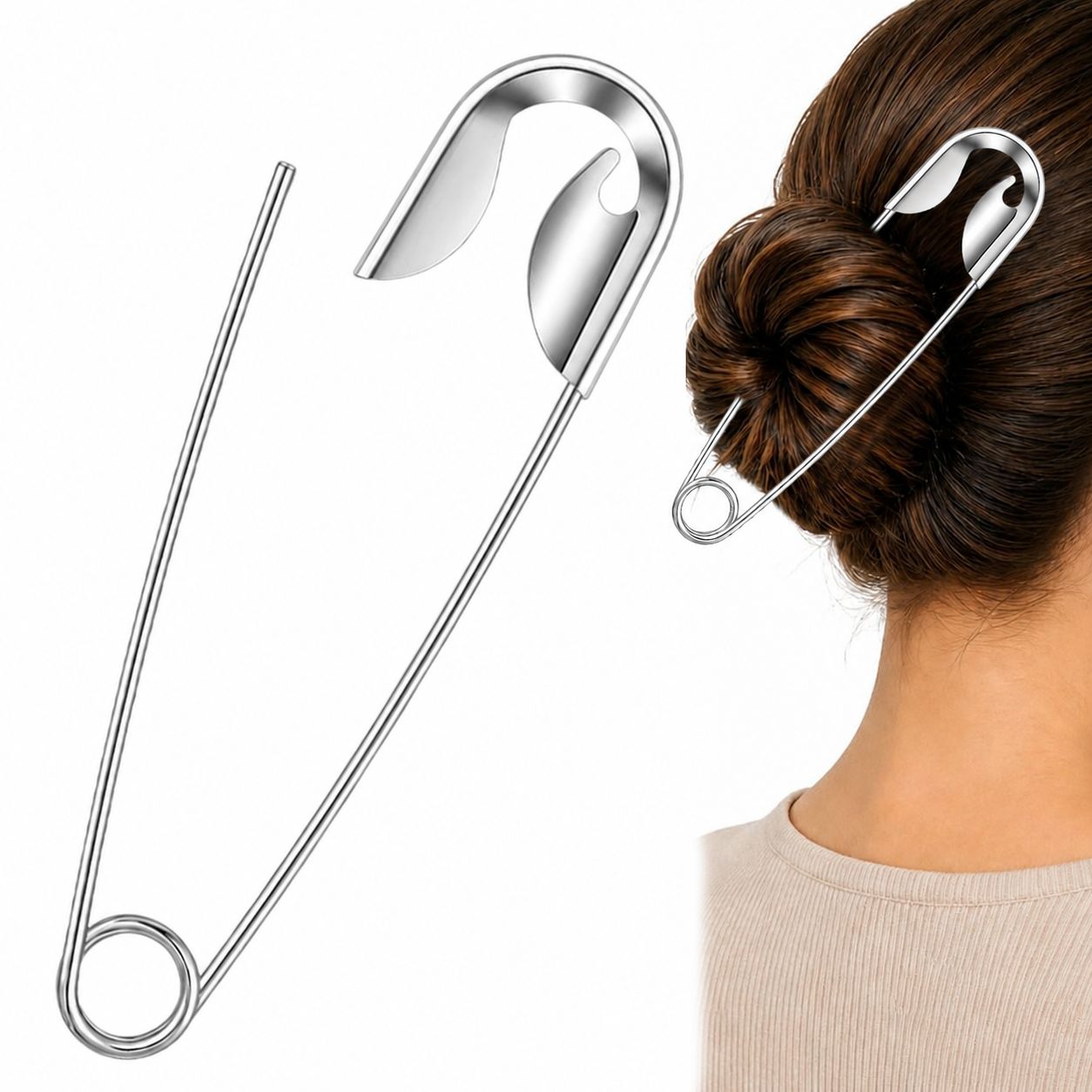 Silver Safety Pin Hair Claw Clip (Pack of 1)