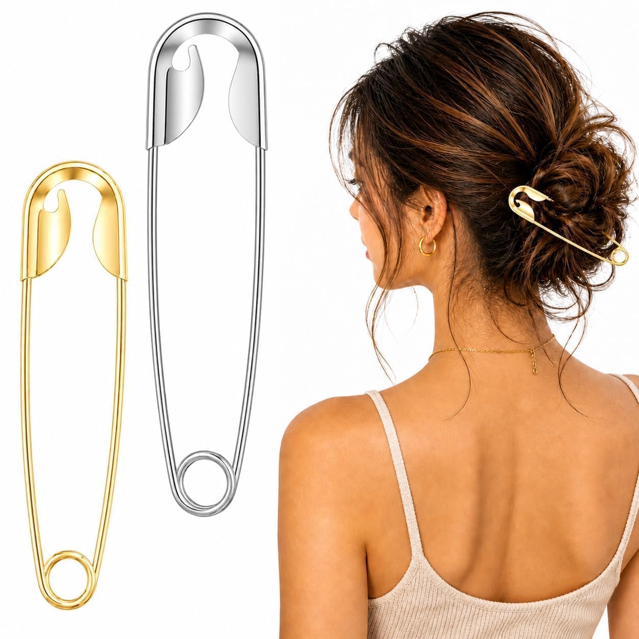 Golden and Silver Safety Pin Hair Claw Clip (Pack of 2)