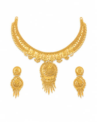 Women's Traditional Gold Plated Short Necklace and Earrings Set