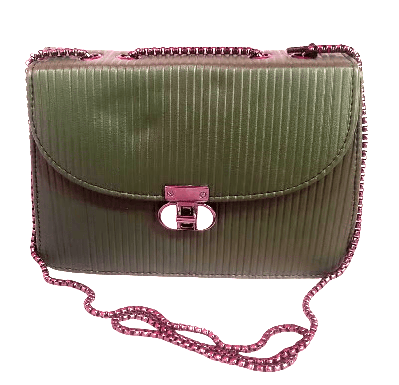 Green Textured Faux Leather Chain Strap Crossbody Bag