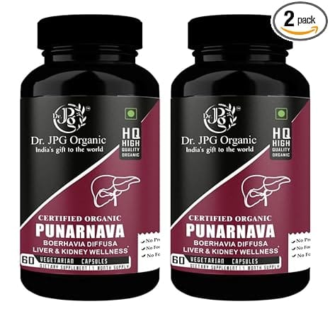 Dr. JPG Organic herbals  Punarnava Capsules | Boerhavia Diffusa | For Liver & Urinary Wellness 60 Veg.Capsules | | INDIA ORGANIC Certified. (Pack Of 2) 