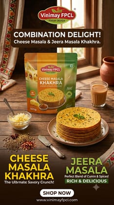 Vinimay Brand - Vacuum Pack Cheese Khakhara and Jeera Masala Khakhara- 200 gram Combo (200g + 200g) | Ready to Eat Whole Wheat Snack