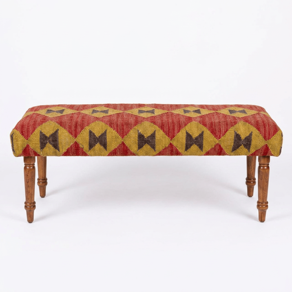 Handmade Kilim Upholstered Wooden Bench (48 inch)