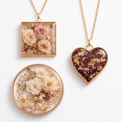 Maroon Resin Heart Pendant with Gold Flakes and Chain