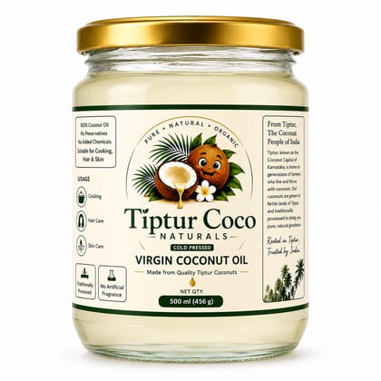 Tiptur Coco Naturals Virgin Coconut Oil, Cold Pressed, 500 ml | Keto Friendly Tiptur Coco Naturals Virgin Coconut Oil, Cold Pressed, 500 ml | Keto Friendly