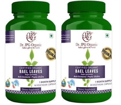 Dr. JPG Organic Herbals Bael/Bel Patra Leaves Capsules For Detoxification 60 Veg Capsules | Aegle Marmelos | INDIA ORGANIC Certified (Pack Of 2)