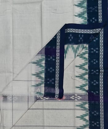 White Green Sambalpuri Handwoven Cotton Gamuchha SFCGAM2120