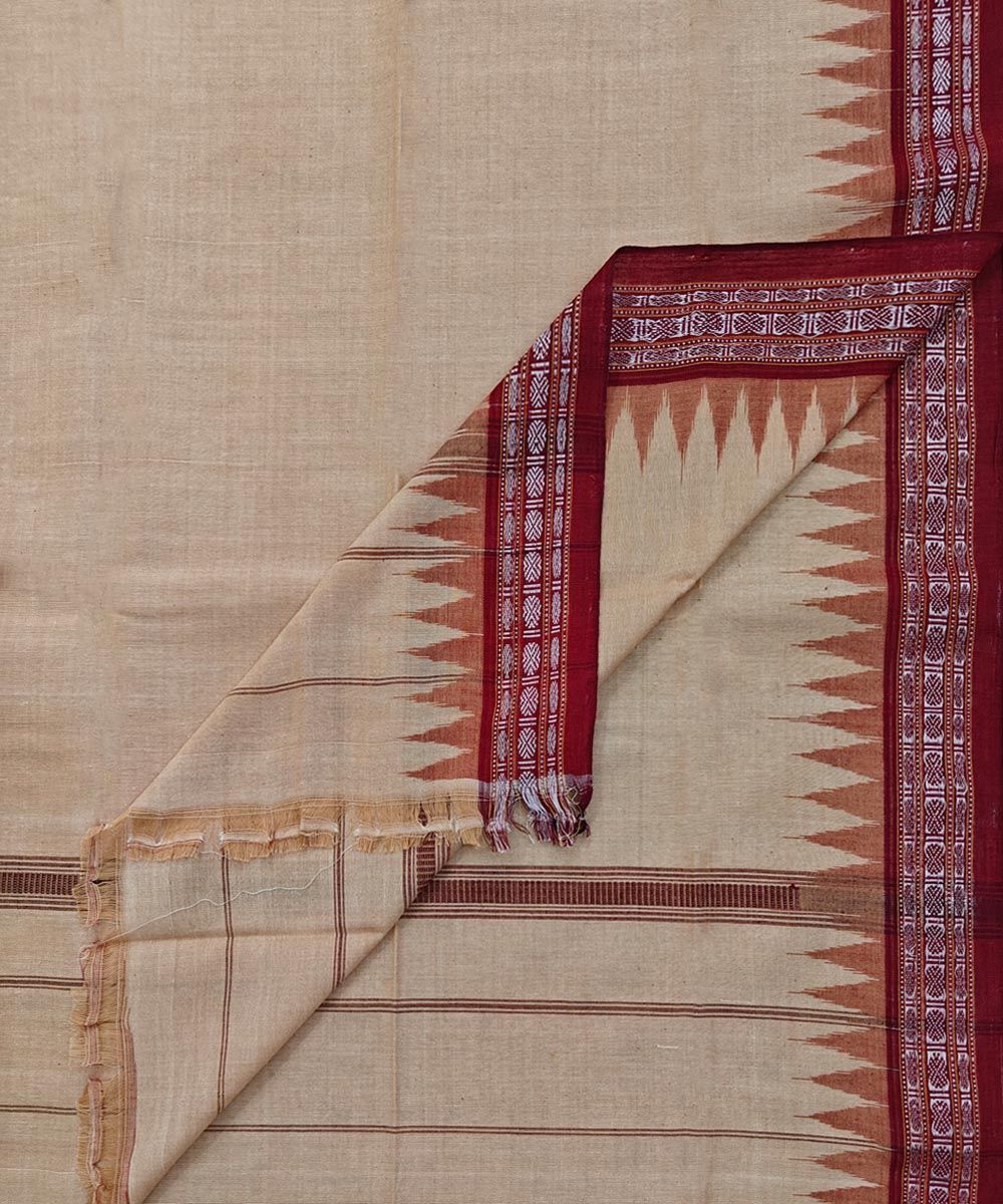 Beige Maroon Sambalpuri Handwoven Cotton Gamuchha SFCGAM2395