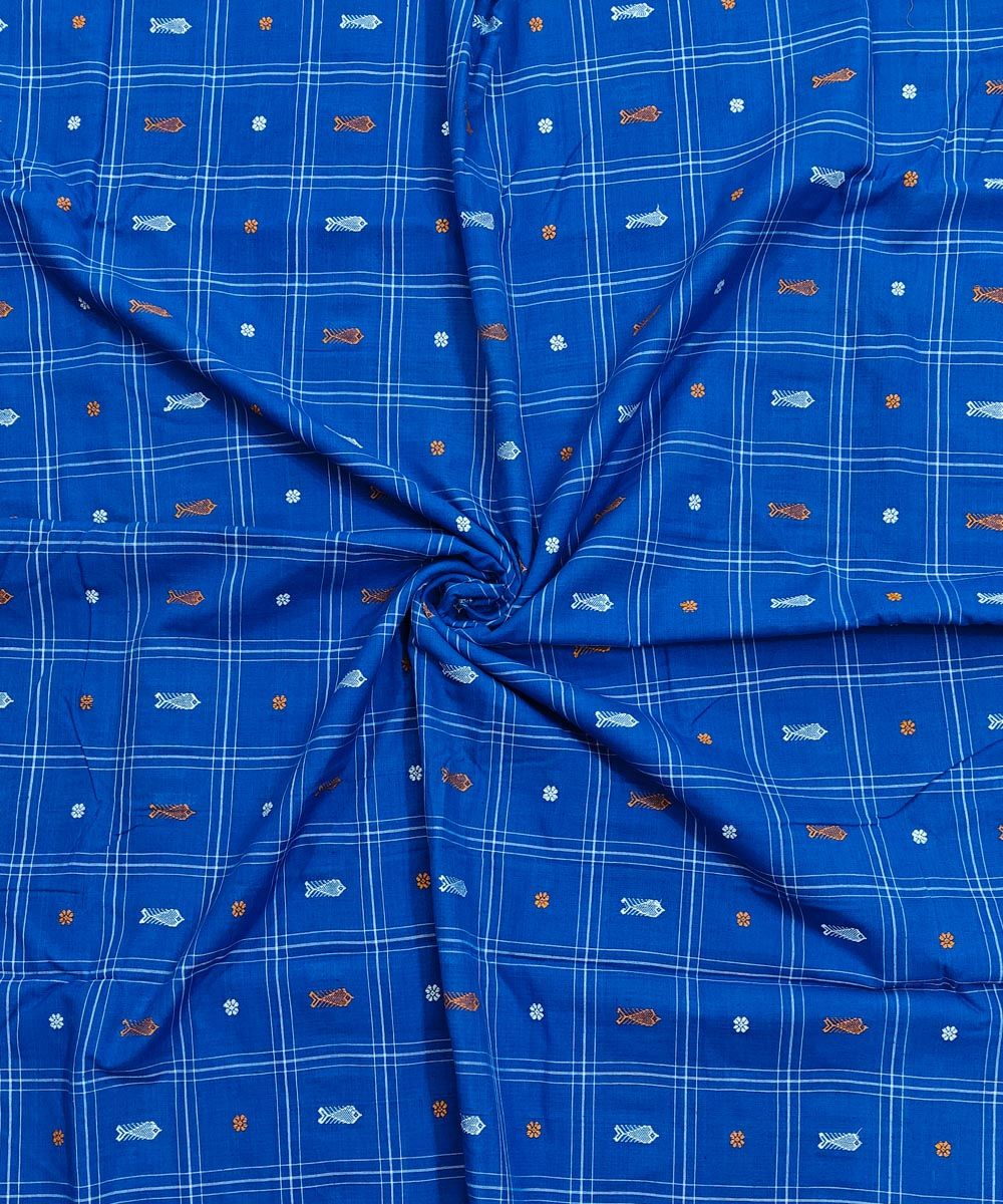 2.5m Blue Sambalpuri Handwoven Single Ikat Shirting Materials SFCSHI2301