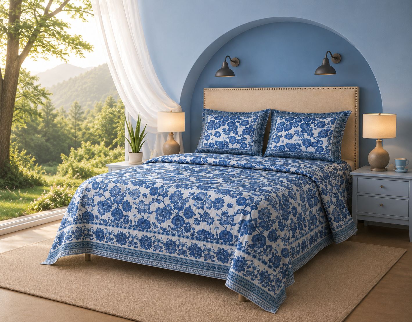 DHRUVINSRI 800, Bamboo Pure Cotton, Hand Block Print, Double King Bed Size Bedsheet Cotton 100 * 108 Inches & 2 Large Pillow Covers,AZO Free, Antiwrikle- Pink Floral