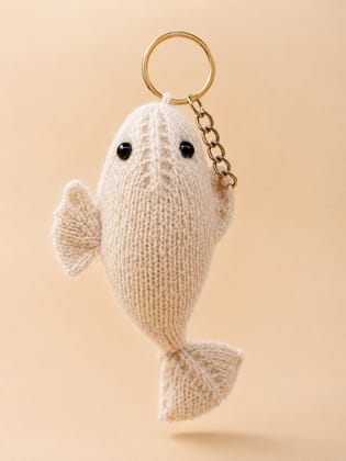 Handmade Fish Keychain | Soft Knitted Plush Fish Key Ring | Cute Bag Charm | Lightweight Handmade Gift for Keys, Bags & Backpacks | Off-White