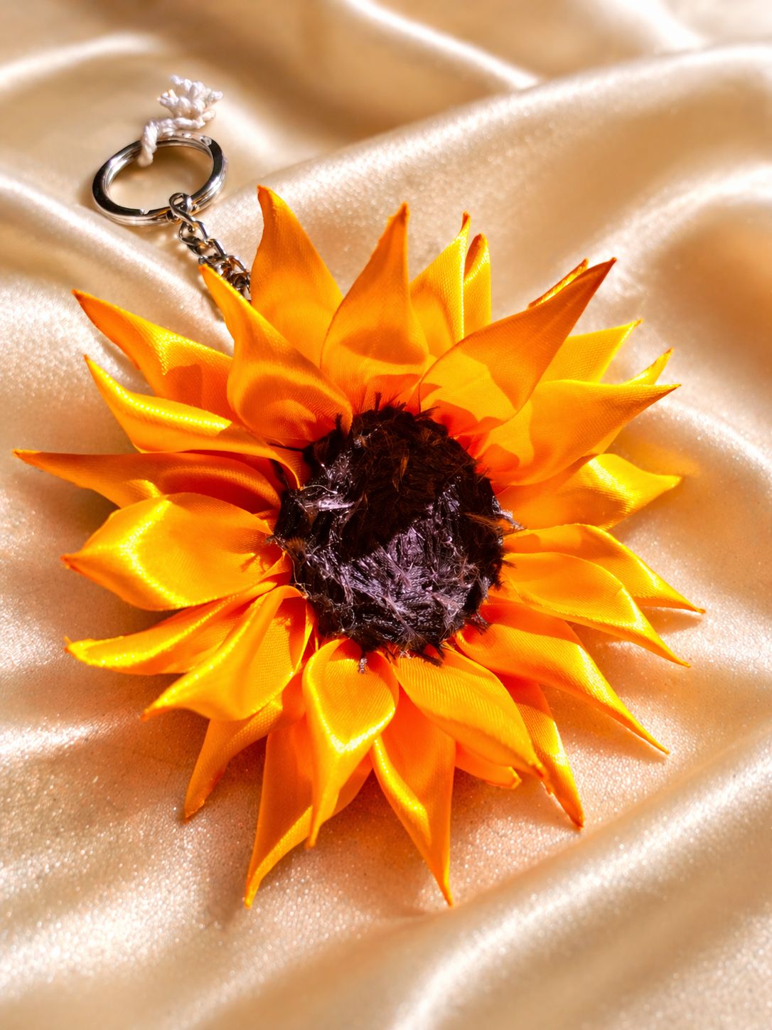 Handmade Sunflower Keychain | Yellow Satin Flower Key Ring | Floral Bag Charm | Decorative Handmade Accessory for Keys, Handbags & Backpacks