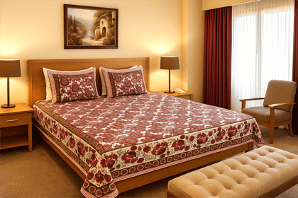 DHRUVINSRI Hand Block Print Pure Cotton Double King Bed Size Bedsheet, 100 * 108 Inches & 2 Large Pillow Covers, AZO Free, Antiwrikle- Pink Floral DHRUVINSRI Hand Block Print Pure Cotton Double King Bed Size Bedsheet, 100 * 108 Inches & 2 Large Pillow Covers, AZO Free, Antiwrikle- Pink Floral