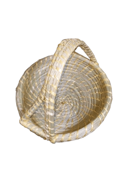 Handwoven Natural Grass Storage Basket with Handle and Base