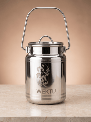 WEKTU Premium Stainless Steel Barni Dolu with Airtight Leak-Proof Lid & Foldable Handle | Heavy Duty Mirror Finish Metal Milk Can & Kitchen Storage Container | Available in Multiple Sizes (1L, 1.5L, 2L, 2.5L, 3L, 4L, 5L)