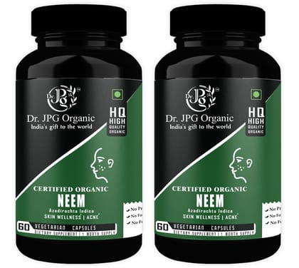 Dr. JPG Organic herbals  Neem Capsules For Skin Wellness & Acine 60 Veg. Capsules | INDIA ORGANIC Certified (Pack Of 2)