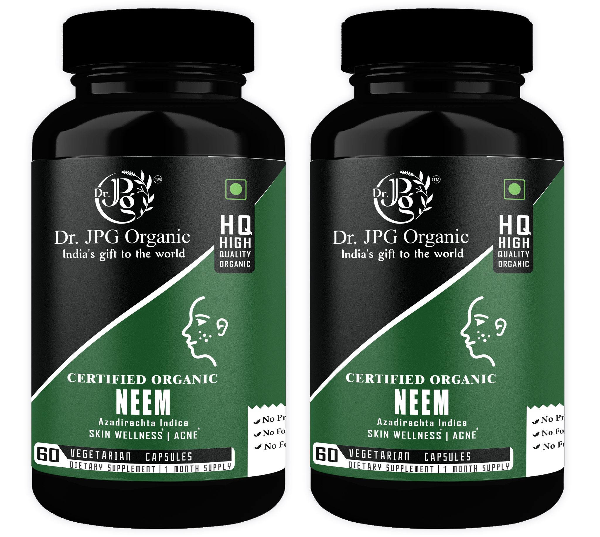 Dr. JPG Organic herbals  Neem Capsules For Skin Wellness & Acine 60 Veg. Capsules | INDIA ORGANIC Certified (Pack Of 2)