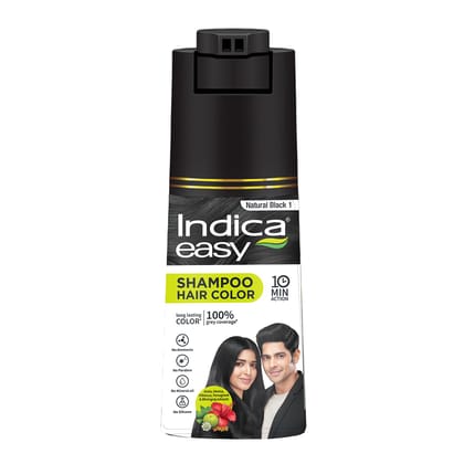 Indica DIY Hair Color Shampoo 180ml | Natural Black Hair Colour | 100% Ammonia Free | Enriched with 5 Herbal Extracts | Long Lasting Hair Colour | Easy Pump Pack | Gloves Included
