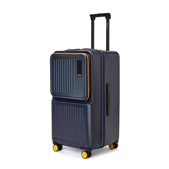 MOKOBARA Transit Trunk Luggage Trolley Bag-70.5cm(82L),Polycarbonate Hardshell,Detachable Shelves,Front Pocket,TSA Lock,360°Silent Wheels,YKK Zipper,for 15+ Day Trip, (Blue & Yellow)