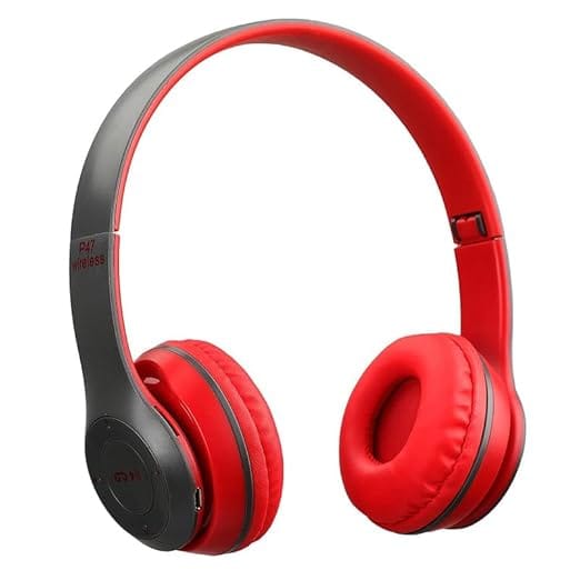 P 47 Wireless Bluetooth Headphones with Mic, Foldable Over-Ear Headset with FM/SD Card Support, Deep Bass & Volume Control