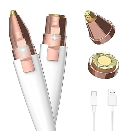 Eyebrow & Facial Hair Trimmer for Women: 2 in1 Rechargeable Facial Hair Removal and Eyebrow Shaver, Painless Shaving with Built-in LED Light - Perfect for Face, Lips, and Body