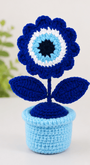 Handmade All-Blue Crochet Potted Flower Amigurumi